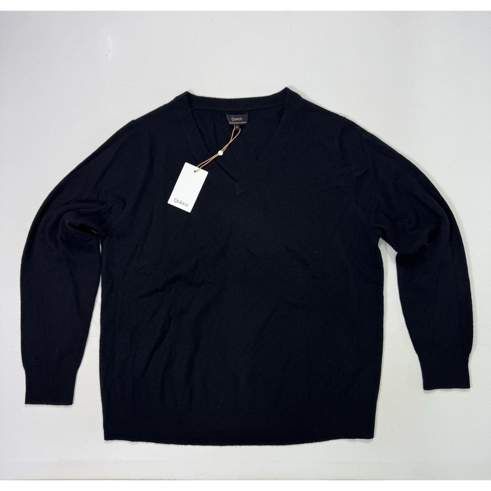 Quince 100% Mongolian Cashmere V-Neck Sweater Black Womens 1X LB54252 NWT Luxury